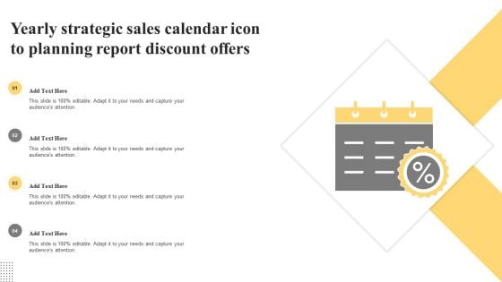 Yearly Strategic Sales Calendar Icon To Planning Report Discount Offers Summary PDF