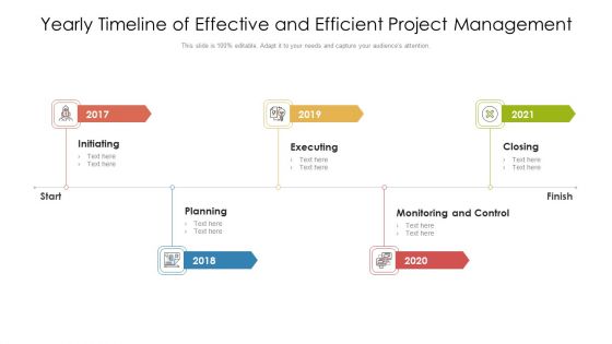 Yearly Timeline Of Effective And Efficient Project Management Ppt PowerPoint Presentation File Designs Download PDF