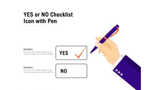 Yes Or No Checklist Icon With Pen Ppt PowerPoint Presentation File Smartart