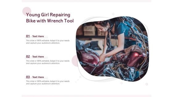 Young Girl Repairing Bike With Wrench Tool Ppt PowerPoint Presentation Gallery Model PDF
