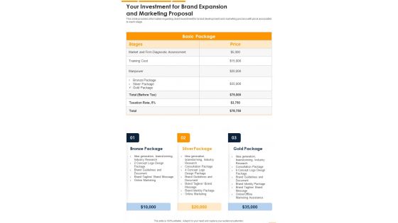 Your Investment For Brand Expansion And Marketing Proposal One Pager Sample Example Document Your Investment For Brand Expansion And Marketing Proposal One Pager Sample Example Document