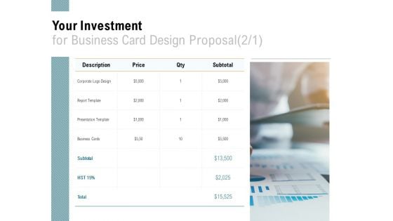 Your Investment For Business Card Design Proposal Financial Ppt PowerPoint Presentation Portfolio Grid