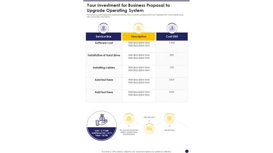 Your Investment For Business Proposal To Upgrade Operating System One Pager Sample Example Document