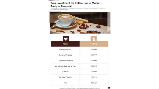 Your Investment For Coffee House Market Analysis Proposal One Pager Sample Example Document Your Investment For Coffee House Market Analysis Proposal One Pager Sample Example Document