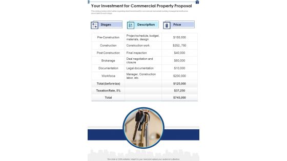 Your Investment For Commercial Property Proposal One Pager Sample Example Document Your Investment For Commercial Property Proposal One Pager Sample Example Document