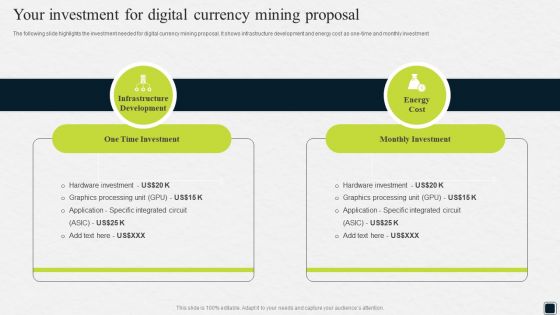 Your Investment For Digital Currency Mining Proposal Ppt Slides Graphic Tips PDF