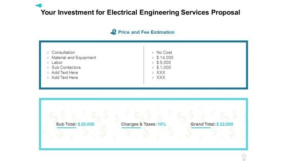 Your Investment For Electrical Engineering Services Proposal Ppt Professional Aids PDF