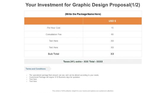 Your Investment For Graphic Design Proposal Consultation Ppt PowerPoint Presentation Gallery Graphics Template