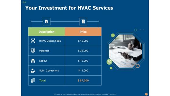 Your Investment For HVAC Services Ppt PowerPoint Presentation Outline Background Image PDF