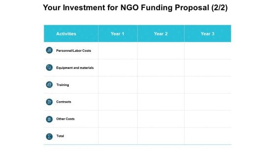 Your Investment For NGO Funding Proposal Costs Ppt PowerPoint Presentation Layouts Guide