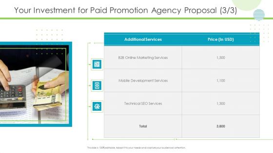 Your Investment For Paid Promotion Agency Proposal Services Download PDF