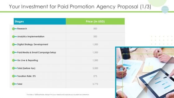 Your Investment For Paid Promotion Agency Proposal Stages Download PDF