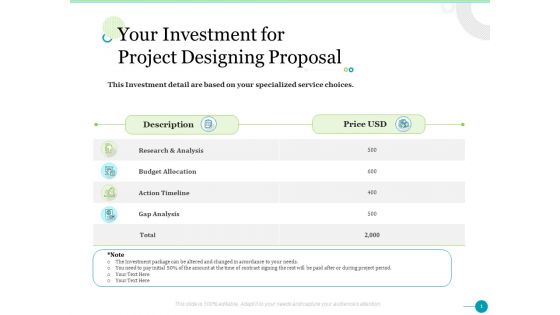 Your Investment For Project Designing Proposal Ppt Slides Clipart Images PDF