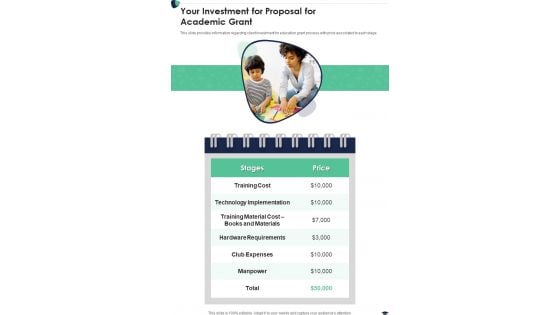Your Investment For Proposal For Academic Grant One Pager Sample Example Document Your Investment For Proposal For Academic Grant One Pager Sample Example Document