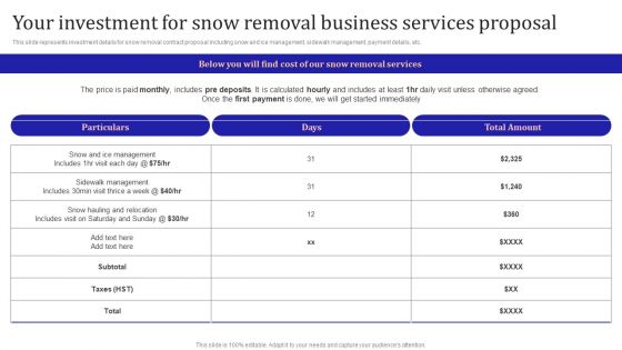 Your Investment For Snow Removal Business Services Proposal Brochure PDF Your Investment For Snow Removal Business Services Proposal Brochure PDF