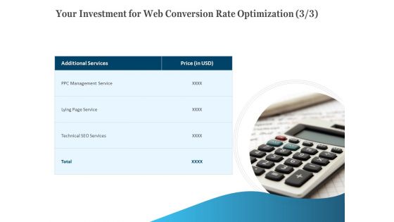 Your Investment For Web Conversion Rate Optimization Service Ppt Ideas Model PDF
