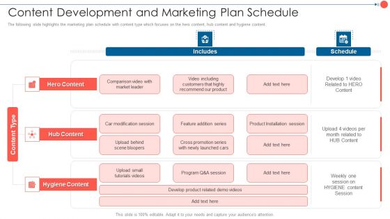 Youtube Advertising Techniques Content Development And Marketing Plan Schedule Themes PDF