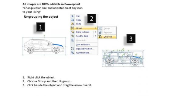 Abstract 4 Door Blue Car Side View PowerPoint Slides And Ppt Diagram Templates