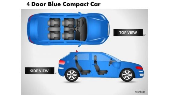 Abstract 4 Door Blue Car Top View PowerPoint Slides And Ppt Diagram Templates