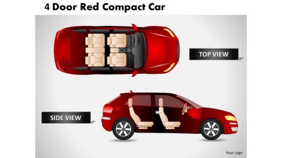 Abstract 4 Door Red Car Top View PowerPoint Slides And Ppt Diagram Templates