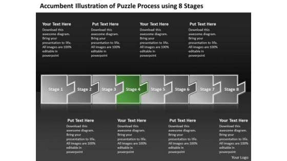 Accumbent Illustration Of Puzzle Process Using 8 Stages Flow Charting PowerPoint Slides