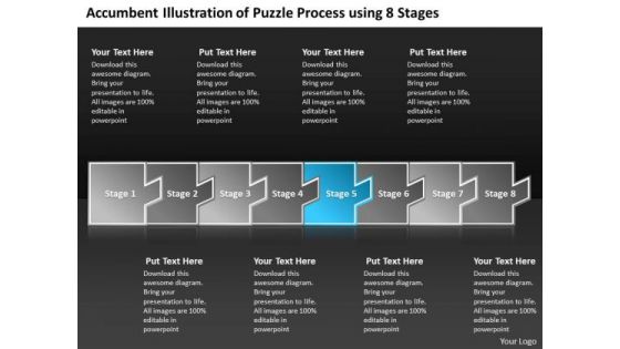 Accumbent Illustration Of Puzzle Process Using 8 Stages Online Flowchart PowerPoint Slides
