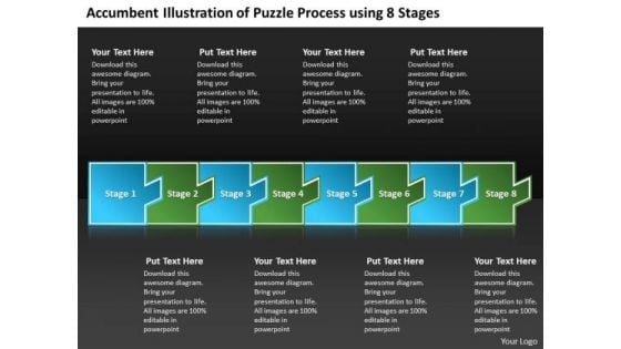 Accumbent Illustration Of Puzzle Process Using 8 Stages Vision Templates PowerPoint
