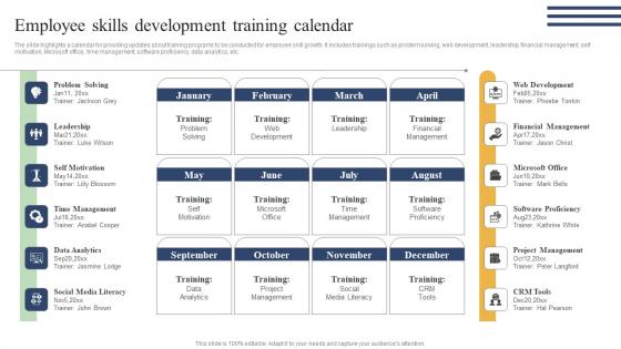 Action Measures To Build Staff Employee Skills Development Training Calendar Diagrams Pdf