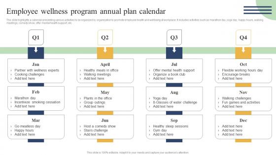 Action Measures To Build Staff Employee Wellness Program Annual Plan Calendar Topics Pdf