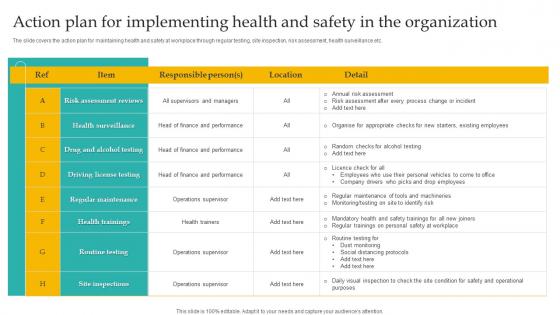 Action Plan Implementing Health Administering Diversity And Inclusion At Workplace Infographics Pdf