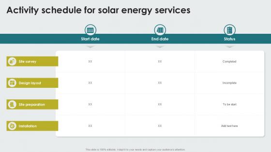 Activity Schedule For Solar Energy Services PPT Slides SS Activity Schedule For Solar Energy Services PPT Slides SS