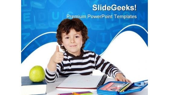 Adorable Boy Studying Education PowerPoint Template 1010