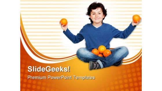 Adorable Child With Many Oranges Food PowerPoint Templates And PowerPoint Backgrounds 0411