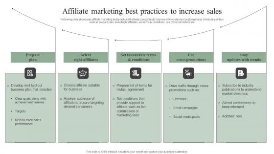 Affiliate Marketing Best Practices To Increase Sales Efficient Marketing Tactics Summary Pdf