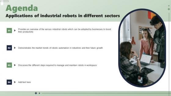 Agenda Applications Of Industrial Robots In Different Sectors Pictures Pdf