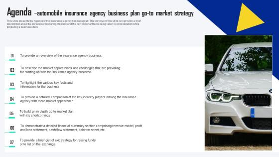 Agenda Automobile Insurance Agency Business Plan Go To Market Strategy Demonstration Pdf