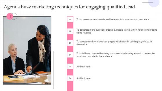 Agenda Buzz Marketing Techniques For Engaging Qualified Lead Slides Pdf