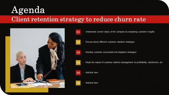 Agenda Client Retention Strategy To Reduce Churn Rate Template Pdf