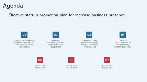 Agenda Effective Startup Promotion Plan For Increase Business Presence Information Pdf