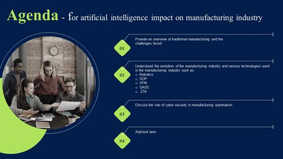 Agenda For Artificial Intelligence Impact On Manufacturing Industry Introduction PDF Agenda For Artificial Intelligence Impact On Manufacturing Industry Introduction PDF