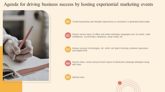 Agenda For Driving Business Success By Hosting Experiential Marketing Events Infographics Pdf
