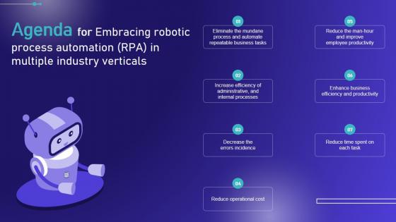 Agenda For Embracing Robotic Process Automation RPA In Multiple Industry Verticals Infographics PDF