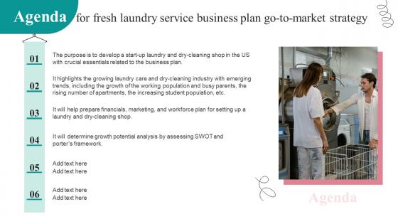 Agenda For Fresh Laundry Service Business Plan Go To Market Strategy Template Pdf