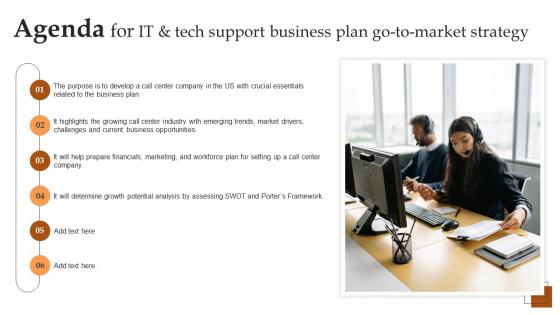Agenda For IT And Tech Support Business Plan Go To Market Strategy Ideas Pdf