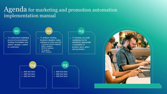 Agenda For Marketing And Promotion Automation Implementation Manual Icons Pdf