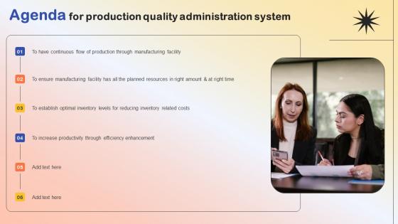 Agenda For Production Quality Administration System Clipart Pdf