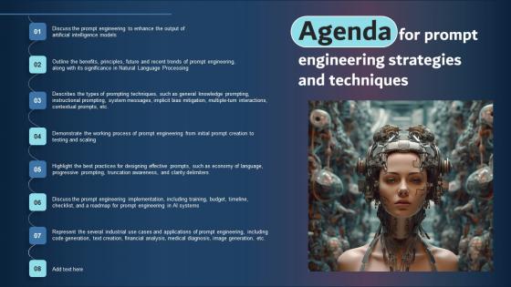 Agenda For Prompt Engineering Strategies And Techniques Brochure PDF