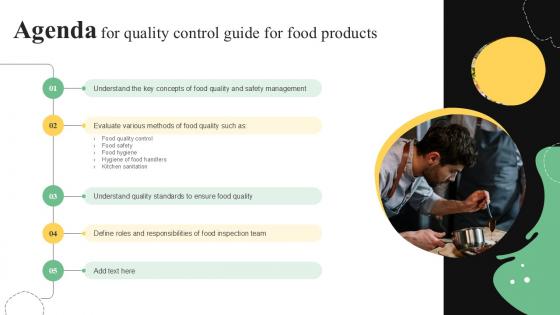 Agenda For Quality Control Guide For Food Products PPT Slide