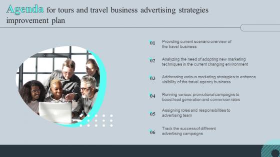 Agenda For Tours And Travel Business Advertising Strategies Improvement Plan Introduction Pdf