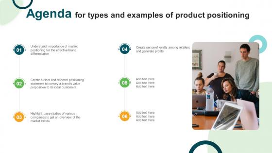 Agenda For Types And Examples Of Product Positioning